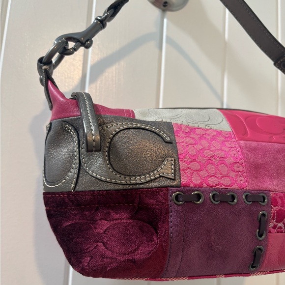 Coach Signature Pink Patchwork Sufflette Leather Mini Bag Y2K - Picture 2 of 7